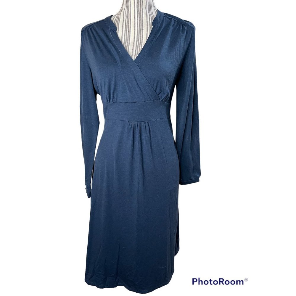 Eddie Bauer Empress Semi Pleated Fit and Flare Dress Blue Size M Petite